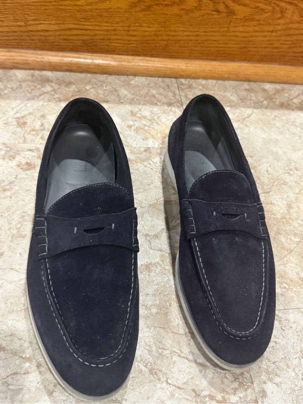 Hugo Boss Navy Suede Penny Loafers